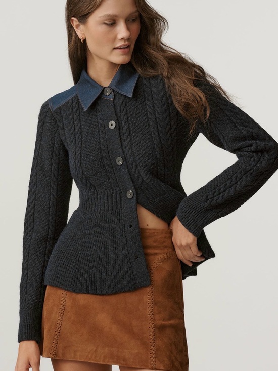 Pilcro Sweaters - Pilcro NWOT Knit Cardigan with Denim Blue Collar